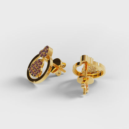 The Double Heart - Ruby Pavé Heart Circle Stud Earrings
