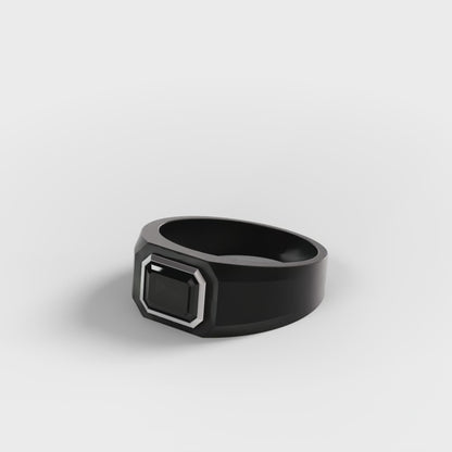 The Onyx Signet - Black Diamond Gold Bezel Ring