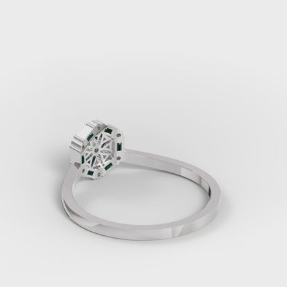 Octagonal Star Cluster Ring - Sapphire, Emerald & Diamond