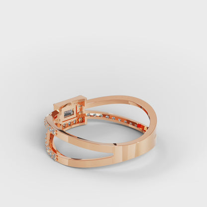 Emerald-Cut Halo Ring, Double Criss-Cross Pavé Band