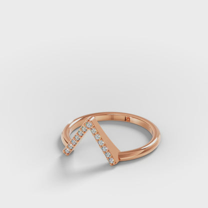 Geometric Pavé Chevron Band - Gold Diamond Triangle Ring
