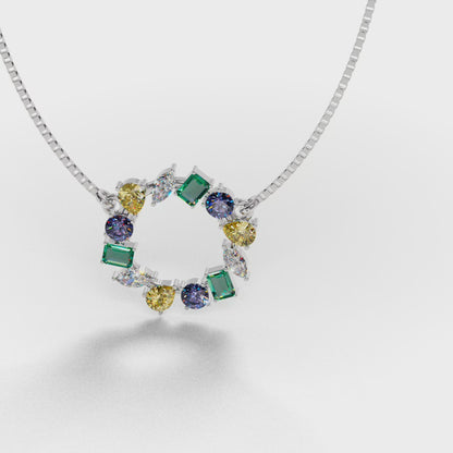The Wreath - Multicolor Gemstone Circle Pendant Necklace
