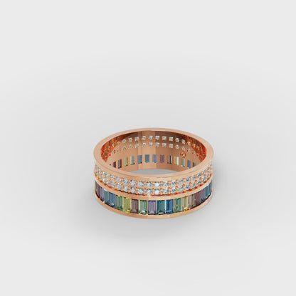 The Rainbow Eternity - Baguette Gemstone & Diamond Pave Ring