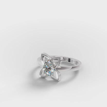 Lotus Four-Petal Solitaire Ring