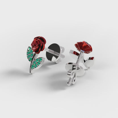The Red Rose - Enamel Rose Stud Earrings
