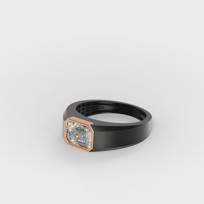 The Onyx Crown - Emerald Cut Diamond Ring on Black Onyx Band