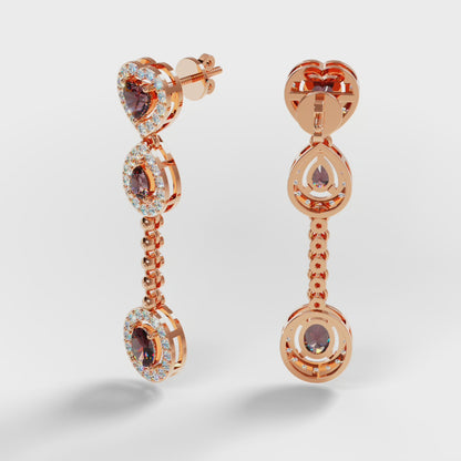 The Cascade - Garnet Diamond Halo Tiered Drop Earrings