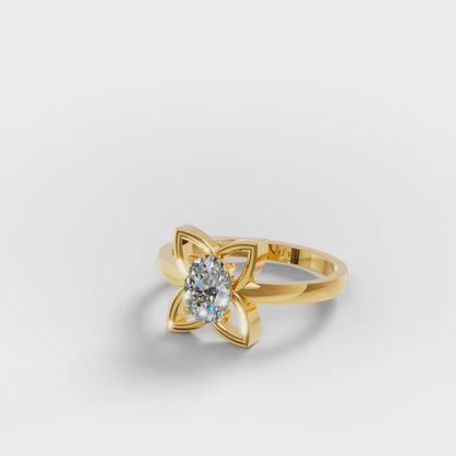 Lotus Four-Petal Solitaire Ring