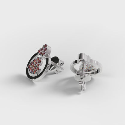 The Double Heart - Ruby Pavé Heart Circle Stud Earrings