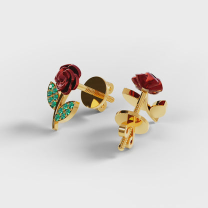 The Red Rose - Enamel Rose Stud Earrings