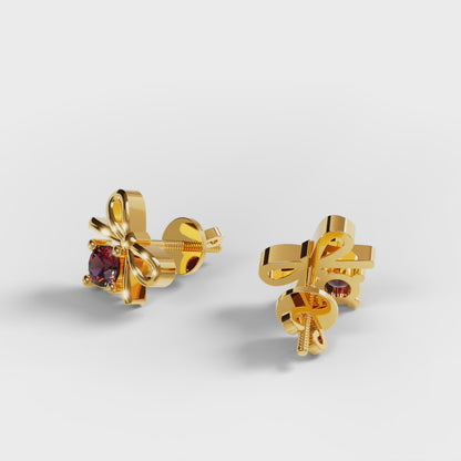 The Little Bow -  Ruby Bow Stud Earrings
