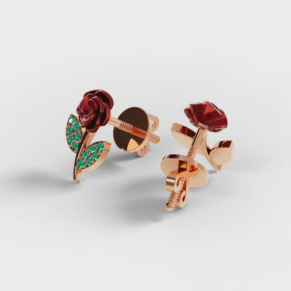 The Red Rose - Enamel Rose Stud Earrings