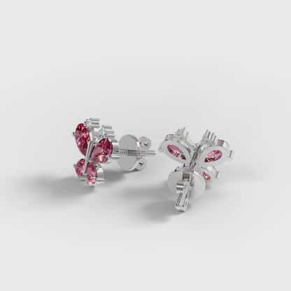 The Butterfly - Pink Gemstone & Diamond Stud Earrings by Gehnok