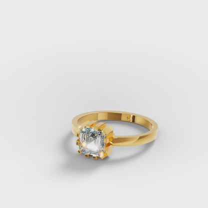 The Asscher -  Art Deco Geometric Cage Asscher Cut Diamond Ring