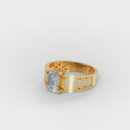 The Lattice - Men's Emerald Cut Diamond & Pavé Ring