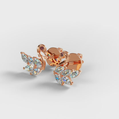 The Swan - Marquise Diamond Swan Stud Earrings by Gehnok