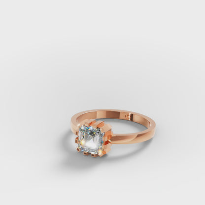 The Asscher -  Art Deco Geometric Cage Asscher Cut Diamond Ring