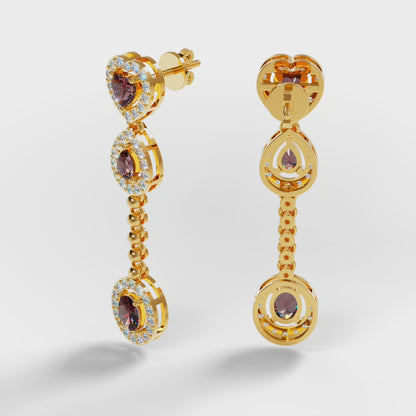 The Cascade - Garnet Diamond Halo Tiered Drop Earrings