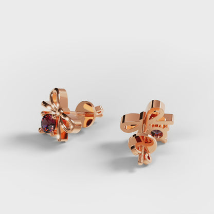The Little Bow -  Ruby Bow Stud Earrings