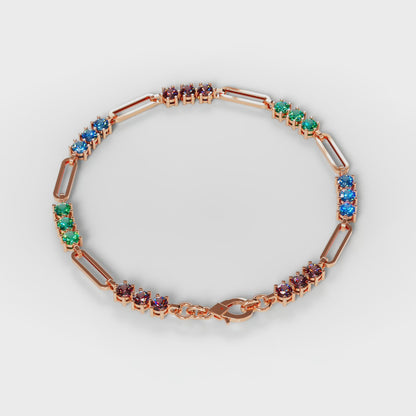The Prism - Women's Rainbow Multi-Color Gemstone Paperclip Chain Bracelet