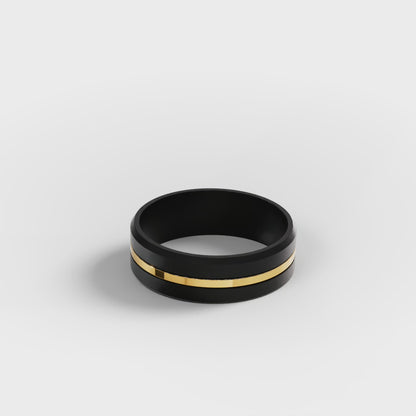 The Onyx Stripe - Black Onyx Band with Gold Center Inlay