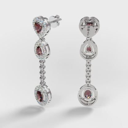 The Cascade - Garnet Diamond Halo Tiered Drop Earrings