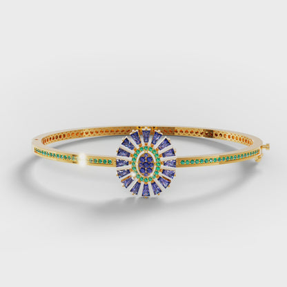 The Sunburst Bangle - Sapphire & Emerald Statement Bracelet by Gehnok